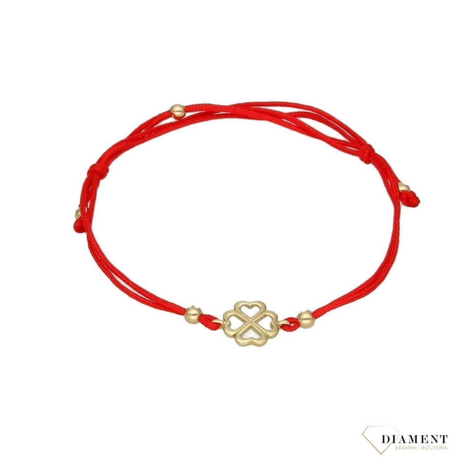 Bransoletka na sznurku 585 złota koniczynka BR 1885 585 ✓Bransoletki Damskie ze złota próby 585, (3).jpg